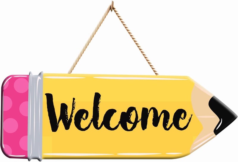 Demonwer Back to School Welcome Sign Cute School Pencil Wooden Hanging Decoration Welcome Back to School Door Hanger for Teacher Student Classroom Front Porch - Image 1